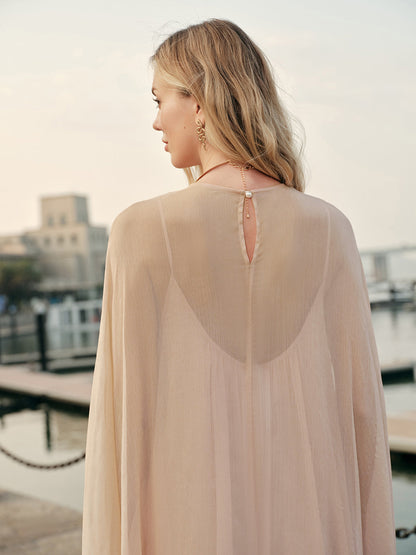 Women's Chiffon Maxi Dress Cape Sleeves