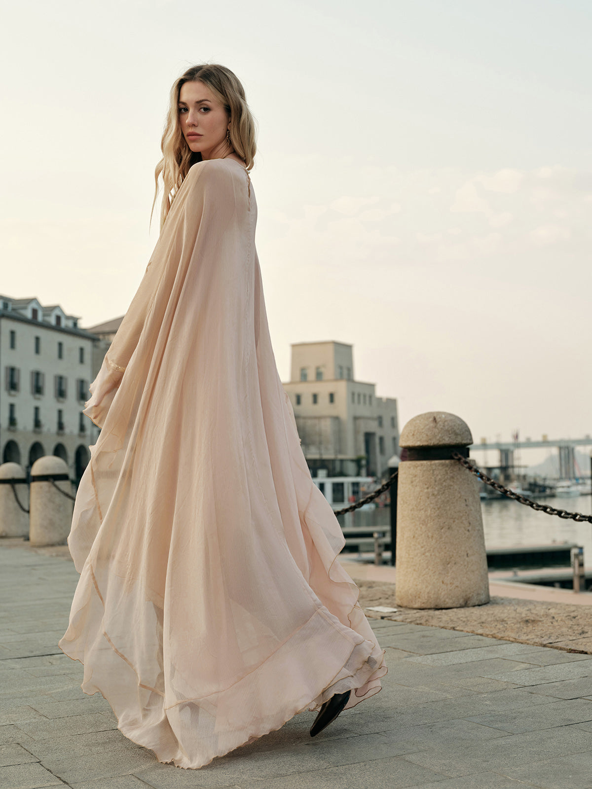 Women's Chiffon Maxi Dress Cape Sleeves