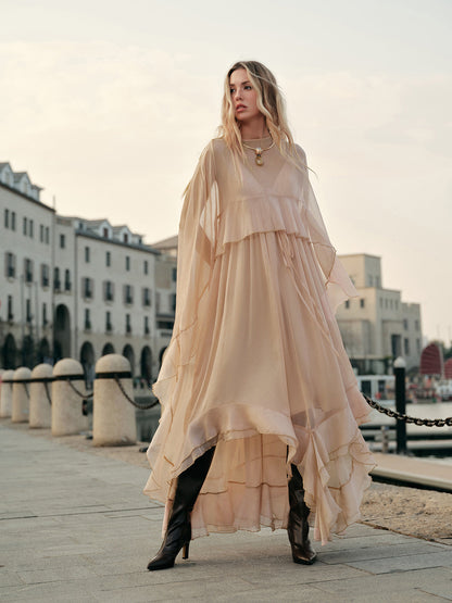 Women's Chiffon Maxi Dress Cape Sleeves