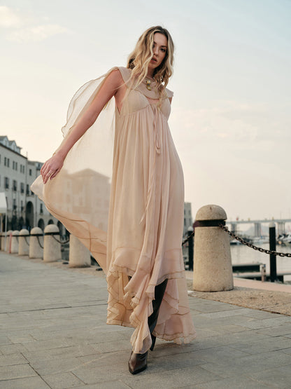 Women's Chiffon Maxi Dress Cape Sleeves