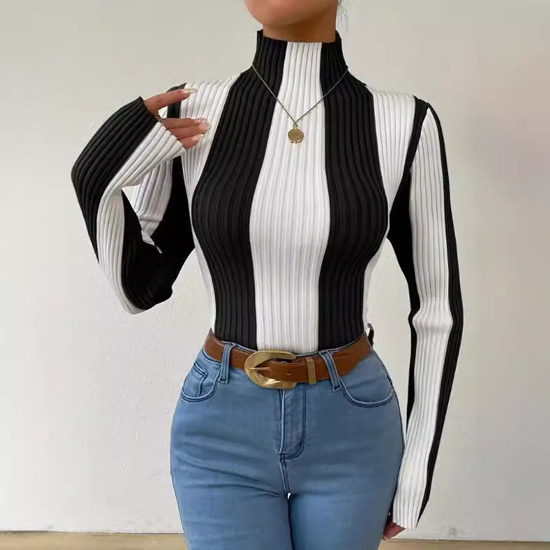 Women's Vertical Striped Fitted Sweater - Fashinoza