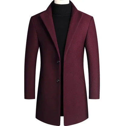 Men's Mandarin Collar Overcoat Mid-Length - Fashinoza