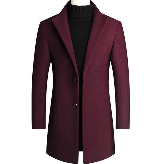 Men's Mandarin Collar Overcoat Mid-Length - Fashinoza