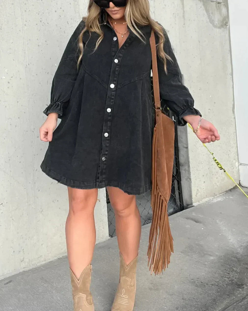 Image of Claire | Women's Button-Down Denim Mini Shirt Dress