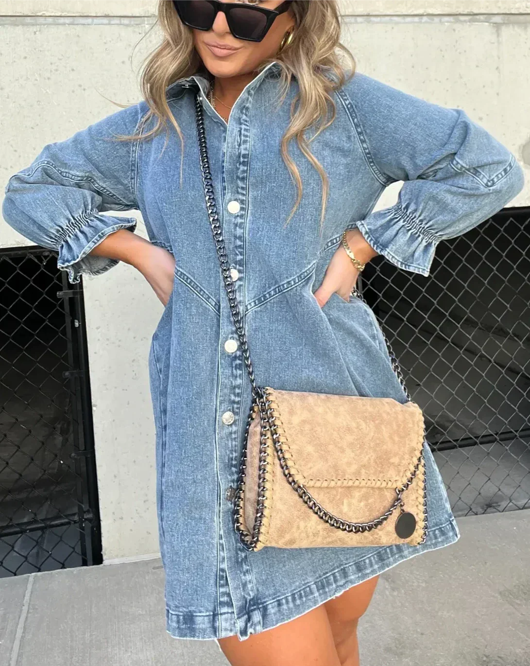 Image of Claire | Women's Button-Down Denim Mini Shirt Dress