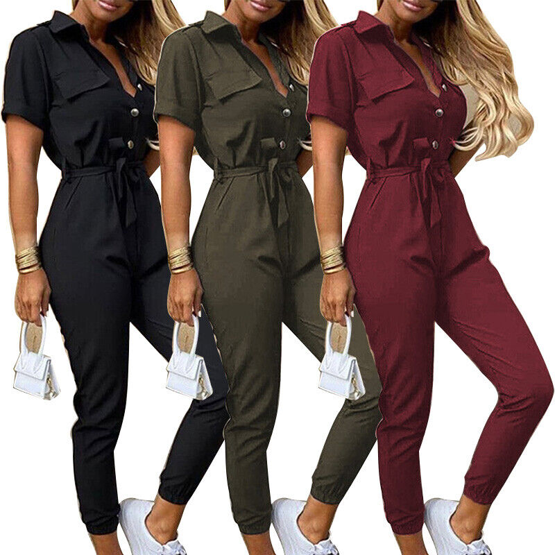Image of Clara | Women's Belted Short Sleeve Jumpsuit