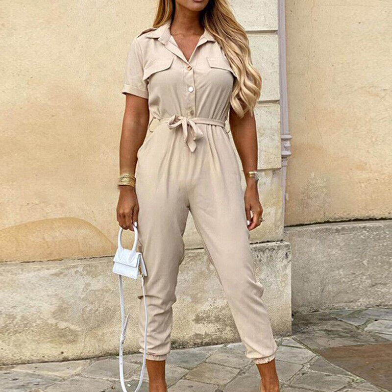 Image of Clara | Women's Belted Short Sleeve Jumpsuit
