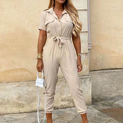 Image of Clara | Women's Belted Short Sleeve Jumpsuit