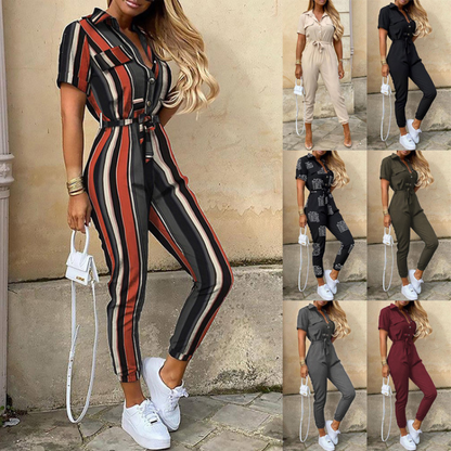 Image of Clara | Women's Belted Short Sleeve Jumpsuit