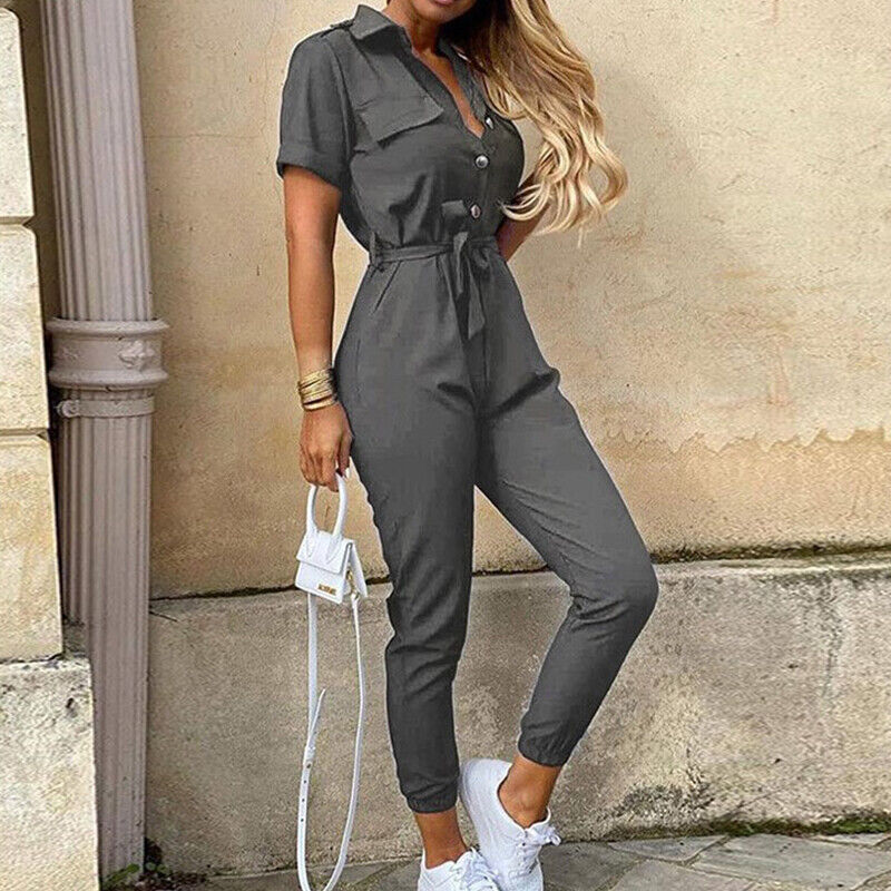 Image of Clara | Women's Belted Short Sleeve Jumpsuit