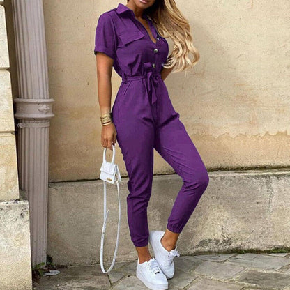 Image of Clara | Women's Belted Short Sleeve Jumpsuit
