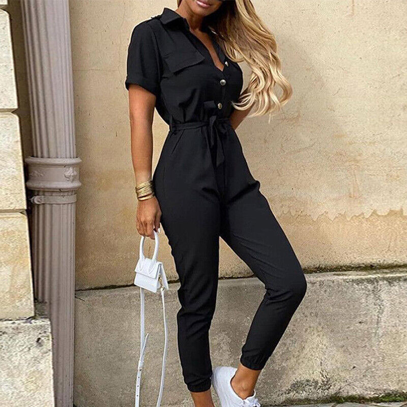 Image of Clara | Women's Belted Short Sleeve Jumpsuit