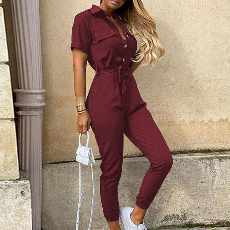 Image of Clara | Women's Belted Short Sleeve Jumpsuit