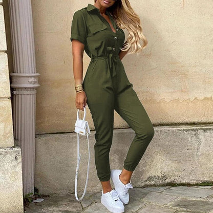 Image of Clara | Women's Belted Short Sleeve Jumpsuit