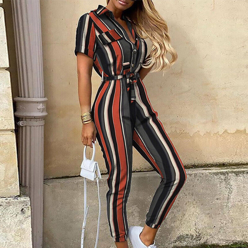 Women's Belted Short Sleeve Jumpsuit - Fashinoza