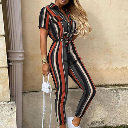 Women's Belted Short Sleeve Jumpsuit - Fashinoza