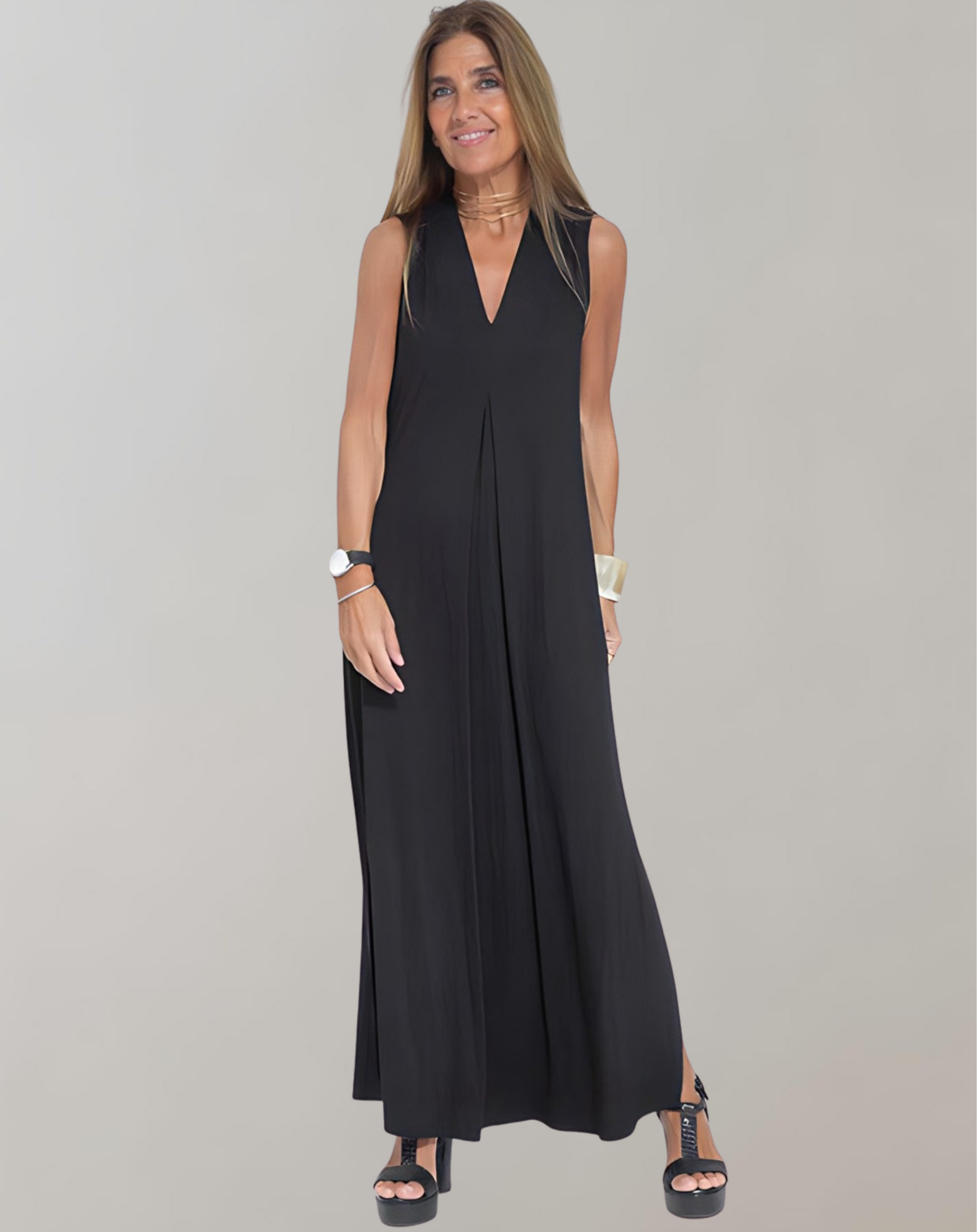Women's Sleeveless V-Neck Maxi Dress - Fashinoza