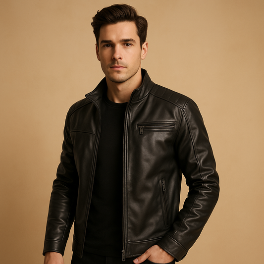 Men's Classic Biker Leather Jacket - 
Fashinoza