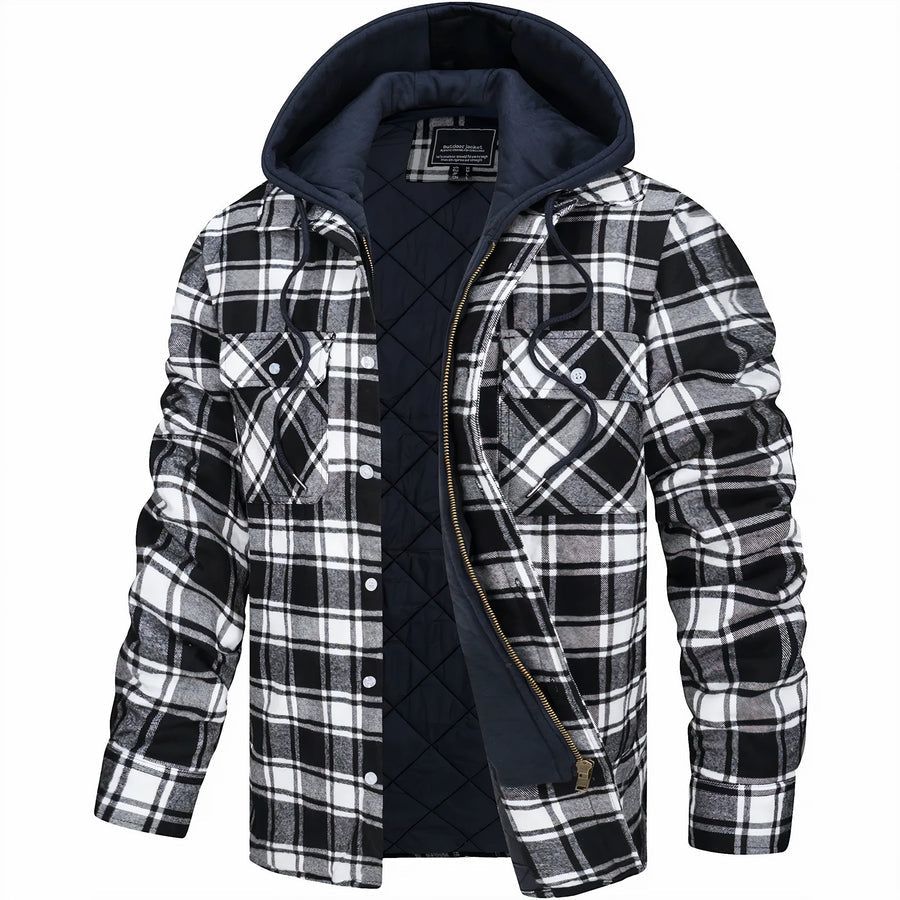 Men's Plaid Hooded Bomber Jacket Quilted Lined