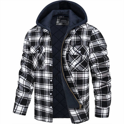 Men's Plaid Hooded Bomber Jacket Quilted Lined