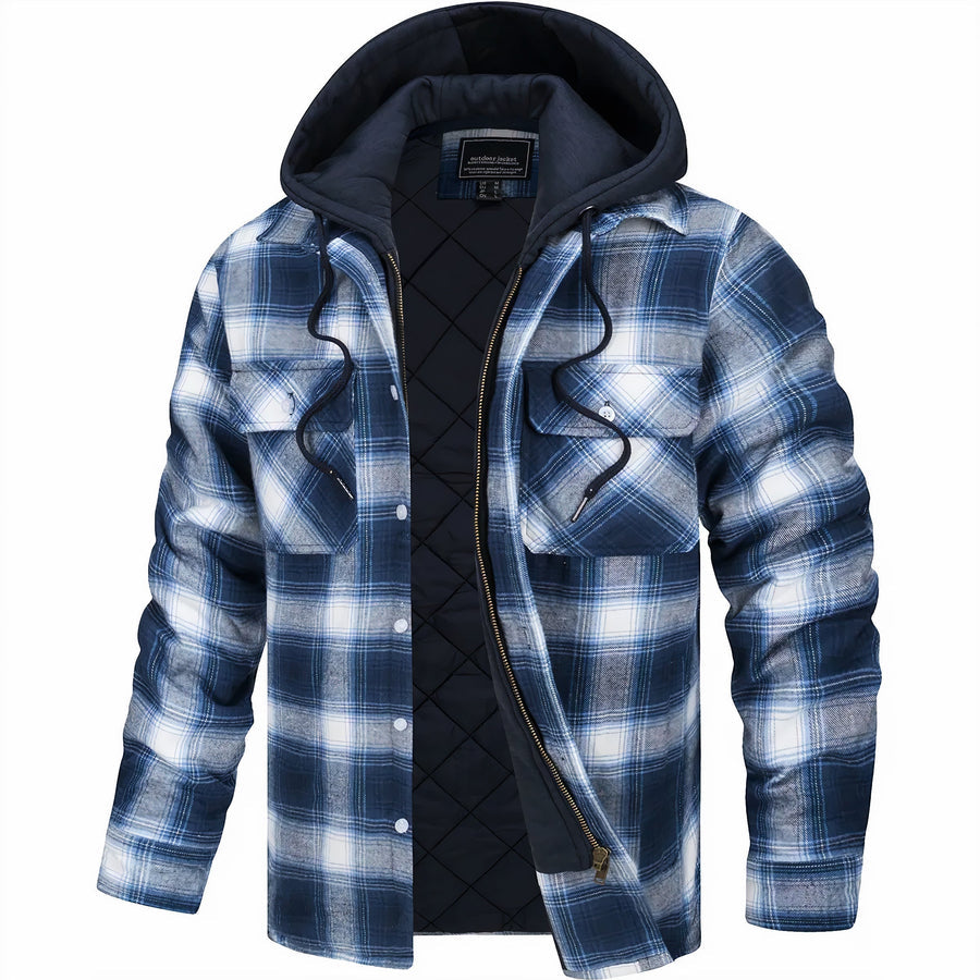Men's Plaid Hooded Bomber Jacket Quilted Lined