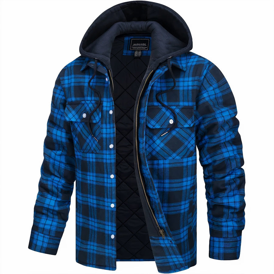 Men's Plaid Hooded Bomber Jacket Quilted Lined - Fashinoza