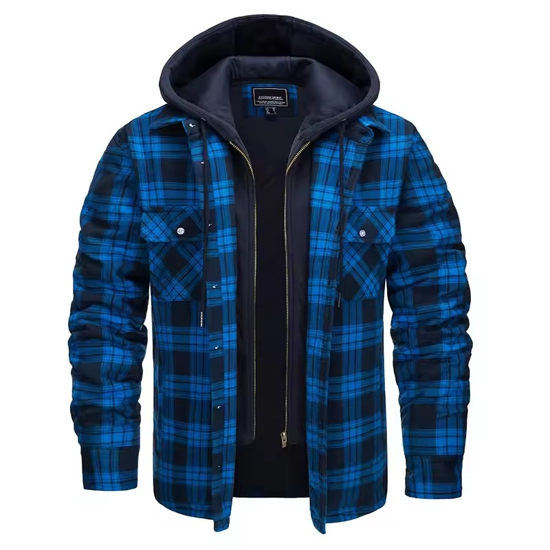 Men's Plaid Hooded Bomber Jacket Quilted Lined