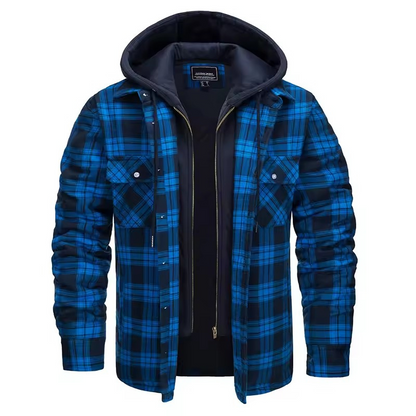 Men's Plaid Hooded Bomber Jacket Quilted Lined