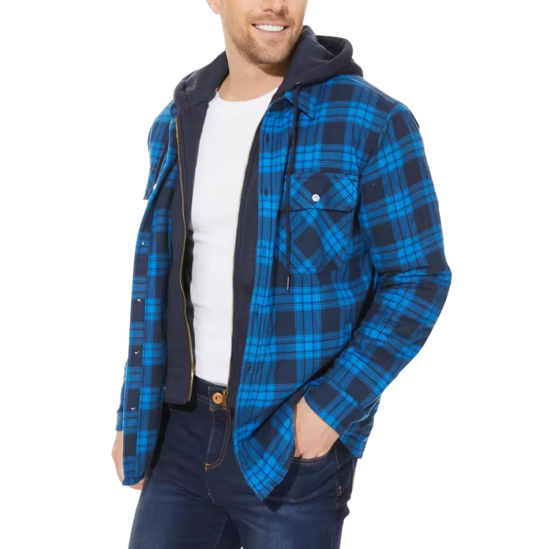 Men's Plaid Hooded Bomber Jacket Quilted Lined