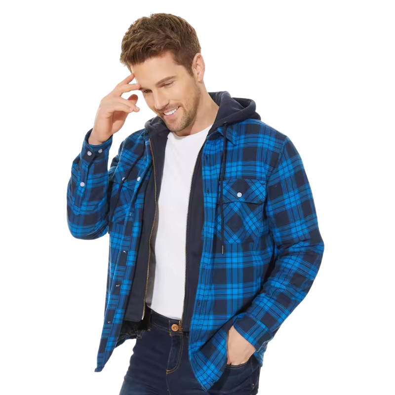 Men's Plaid Hooded Bomber Jacket Quilted Lined