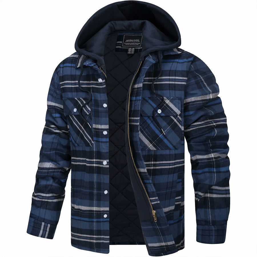 Men's Plaid Hooded Bomber Jacket Quilted Lined