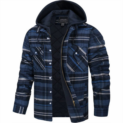 Men's Plaid Hooded Bomber Jacket Quilted Lined
