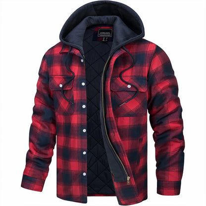 Men's Plaid Hooded Bomber Jacket Quilted Lined