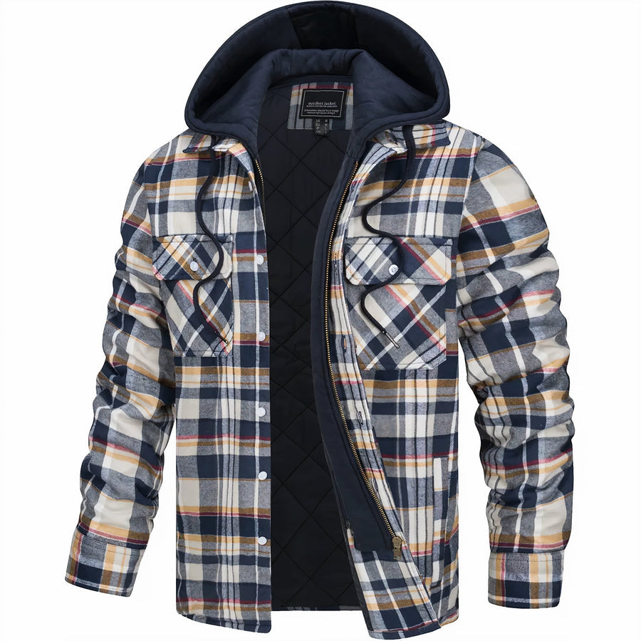 Men's Plaid Hooded Bomber Jacket Quilted Lined