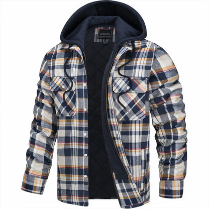 Men's Plaid Hooded Bomber Jacket Quilted Lined