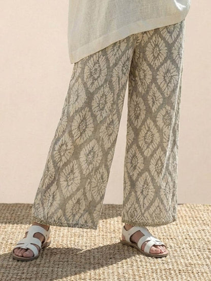 Women's Striped Wide Leg Pants Set Cotton Casual Beige