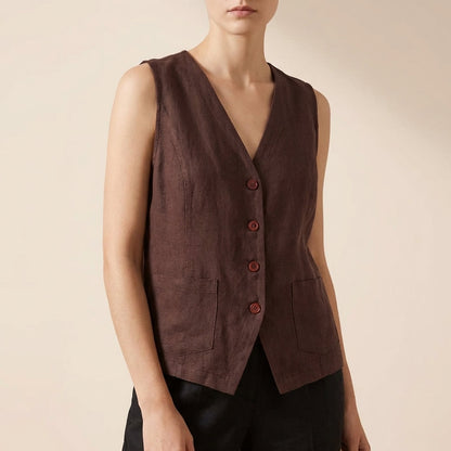 Women's Relaxed Fit Vest Cotton Contrast Trim Patch Pockets - 
Fashinoza