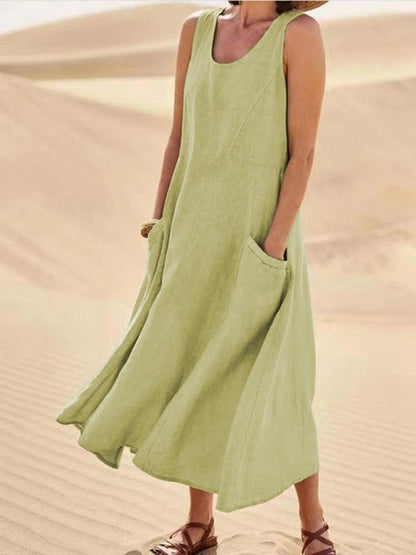 Women's Sleeveless Maxi Dress Scoop Neck With Pockets