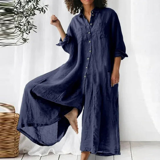 Women's Maxi Dress Button-Down Style - Fashinoza