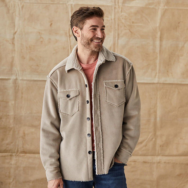 Men's Sherpa Collar Button Down Jacket - Fashinoza