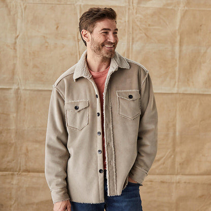 Men's Sherpa Collar Button Down Jacket - Fashinoza