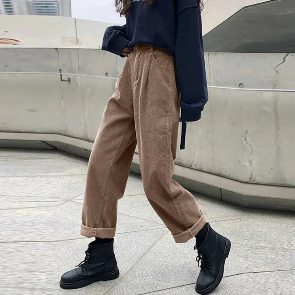 Women's Corduroy Pants Rich Texture Brown - Fashinoza