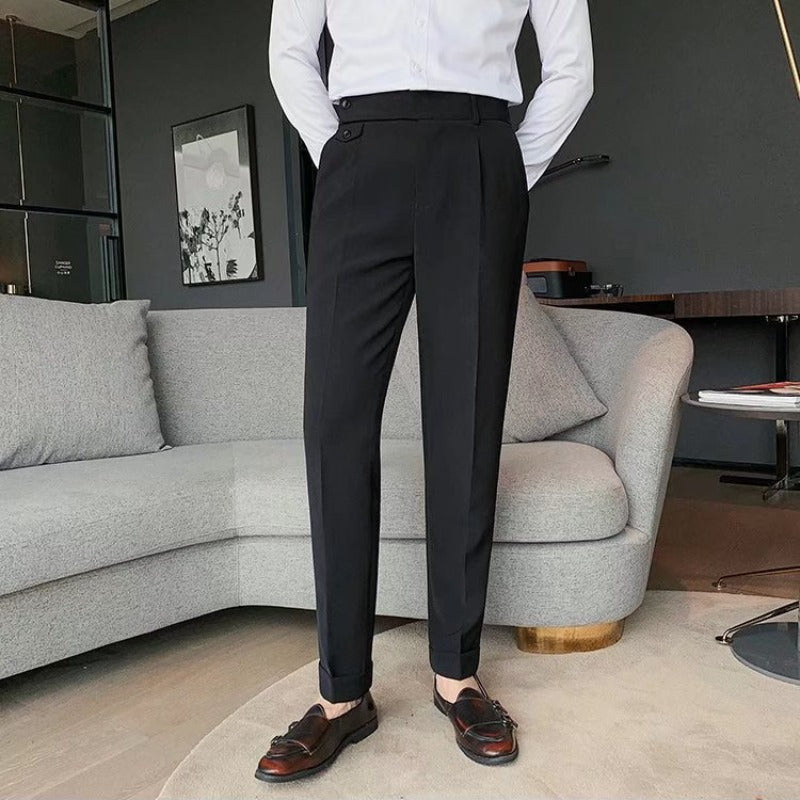 Men's Pleated Cuffed Pants High-Waisted - Fashinoza