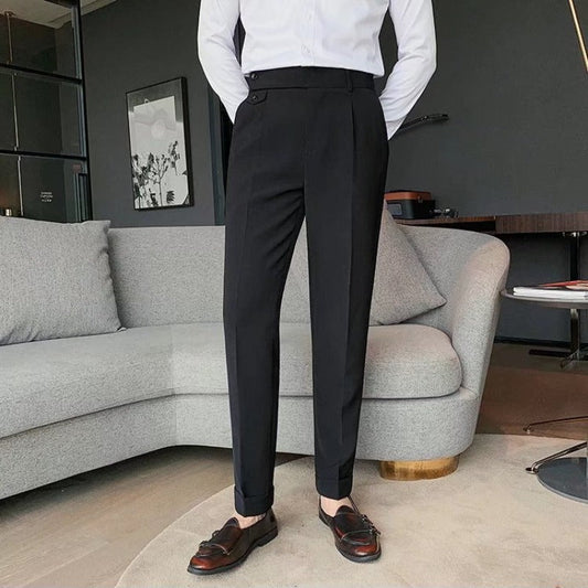 Men's Pleated Cuffed Pants High-Waisted - Fashinoza