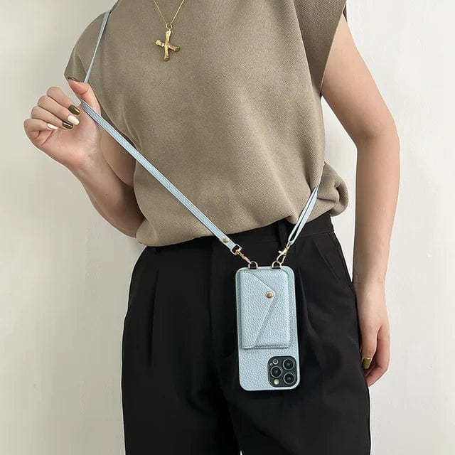 Leather Crossbody Phone Case With Lanyard Card Holder