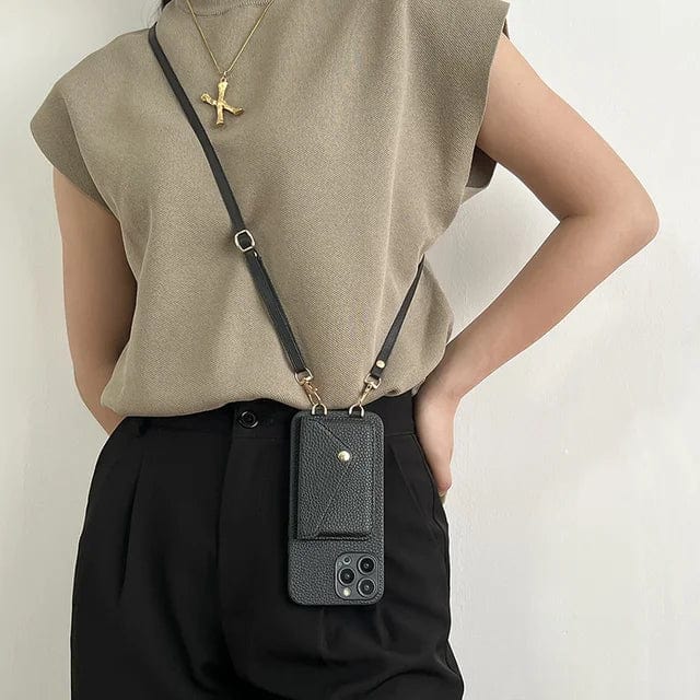 Leather Crossbody Phone Case With Card Holder And Keychain