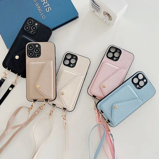 Leather Crossbody Phone Case With Card Holder - Fashinoza