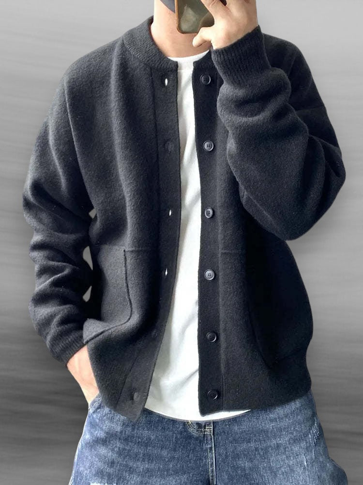 Men's Lightweight Knit Cardigan Sweater Bomber Collar - Fashinoza