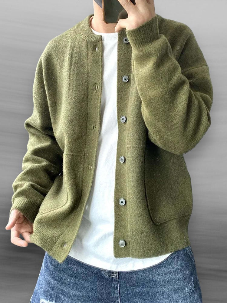 Men's Lightweight Knit Cardigan Sweater Bomber Collar