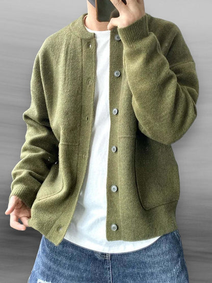 Men's Lightweight Knit Cardigan Sweater Bomber Collar